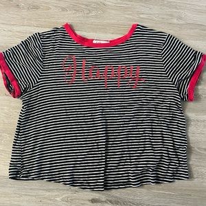 Striped “happy” cropped t-shirt